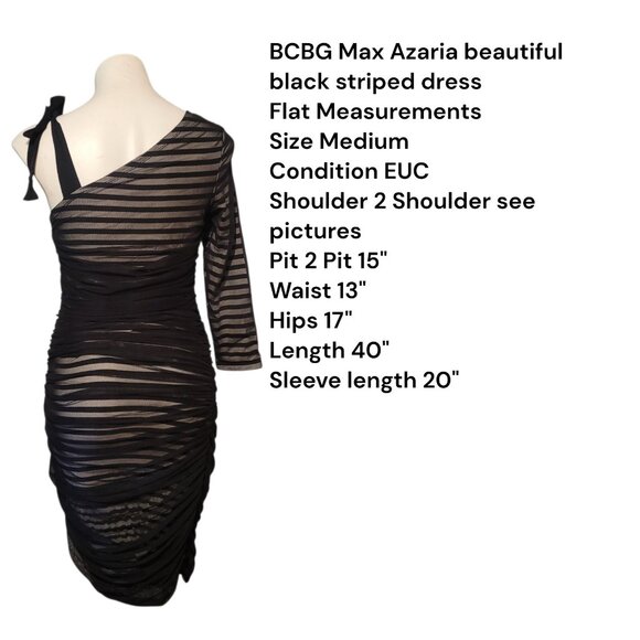 BCBG Max Azria Cocktail Dress Striped One Shoulder Size Medium Black White - Picture 5 of 10